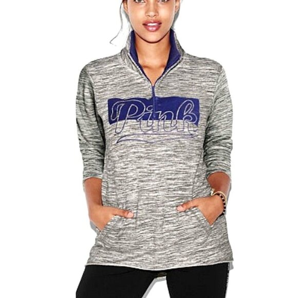 Victoria's Secret PINK Women's Gray/Blue Quarter Zip Mock Neck Sweatshirt S/P - Picture 1 of 10